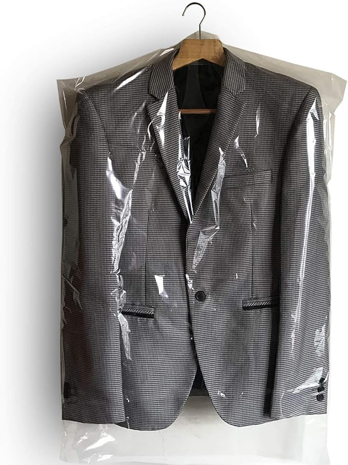 60 PCS Dry Cleaner Bags Plastic Clear 35.4 Inches Can be Hung Transparent Clothes Dust Cover