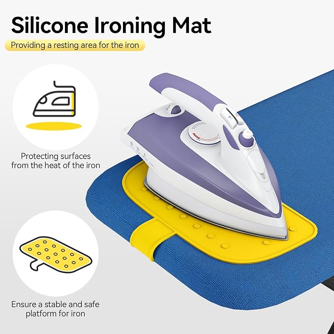 APEXCHASER Ironing Board Full Size, Iron Board with Silicon Rest, Foldable Ironing Boards Standard Size, Heavy Duty Iron Stand Boads, Ironing Table with 7 Height Adjustable Anti-Slip Feet, 13x43 Blue