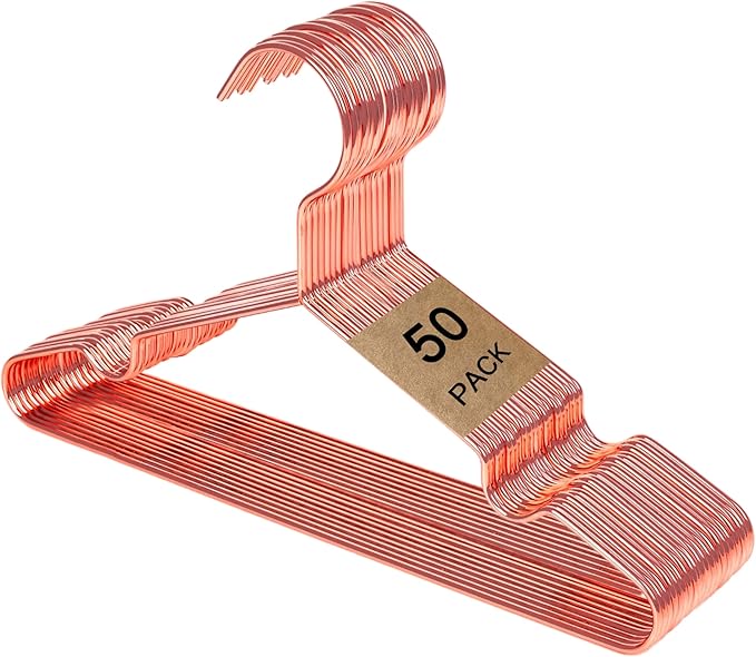 Shiny Rose Gold Kids Clothes Hanger 50 Pack, Baby Children Infant Metal Hanger for Coat Suit Shirt, Space Saving Slim for Camisole Dress