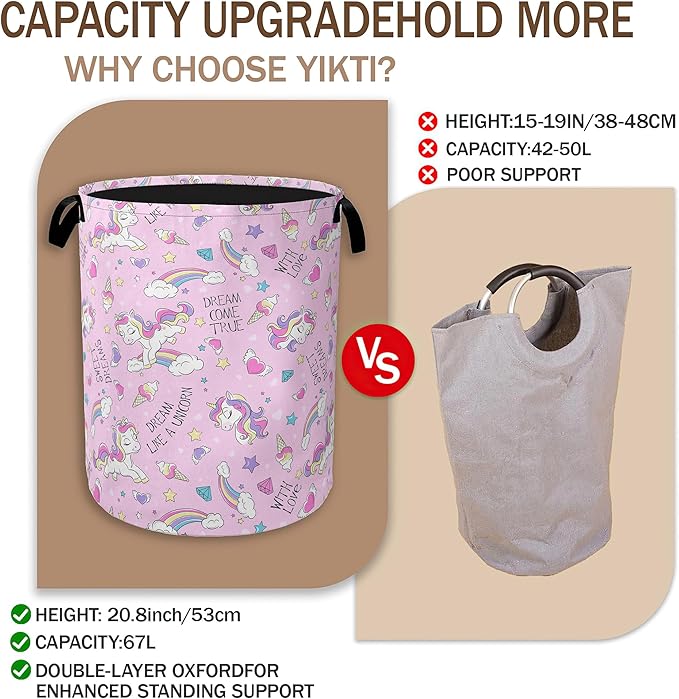 Laundry Hamper,Pink Unicorn Laundry Basket,Dreamy Rainbow Portable Collapsible Laundry Room Organization Storage for Dorm Room,Nursery,Bathroom,Bedroom,16x20 Inch