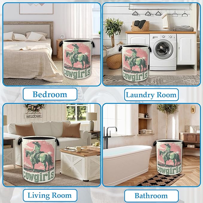 Vintage Cowgirl Laundry Basket Collapsible Laundry Hamper, Oxford Cloth Storage Bin for Room/Bathroom/Bedroom/Dormitories 16" X 20.8"
