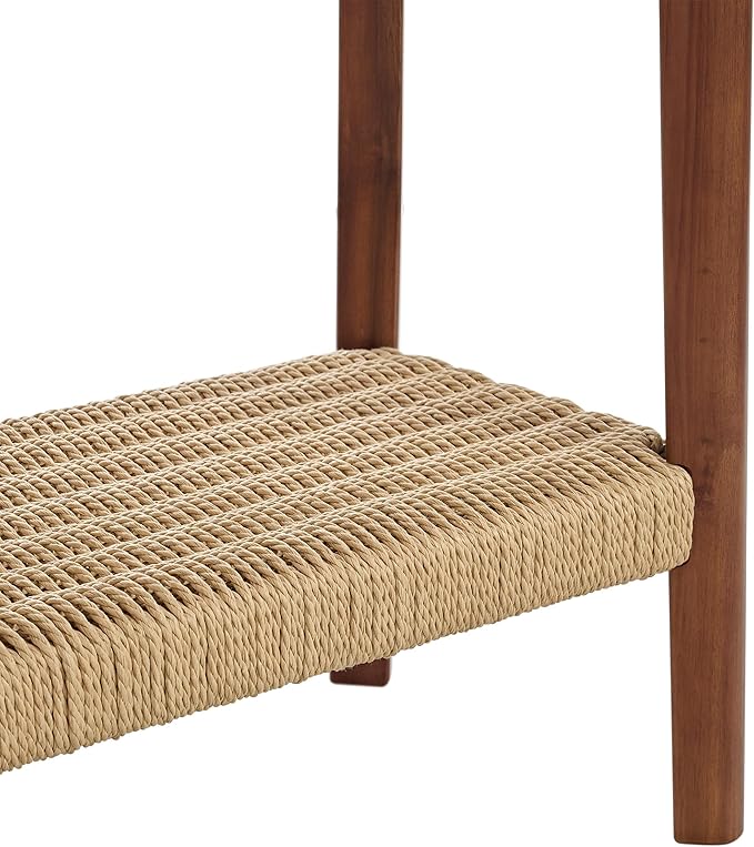 Alaterre Furniture Calais Console Table - 48-Inch Entryway Table with Woven Shelf - Solid Acacia Wood Modern Sofa Table (Warm Chestnut)