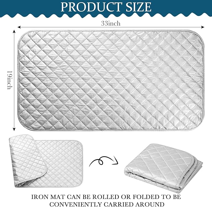 Oudain 2 Pieces Magnetic Ironing Mat Heat Resistant Ironing Blanket Portable Travel Folding Ironing Pad Iron Board Alternative Cover for Washer Dryer Table Top Laundry Clothes, 33 x 19, Grey