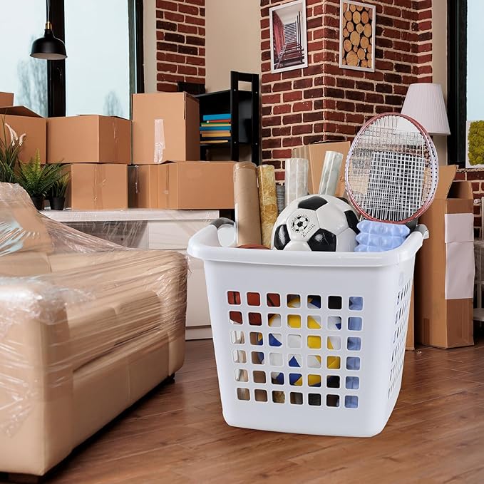 4 Pack 2 Bushel Ultra Laundry Basket, 72 L Square Large Plastic Laundry Basket with Handles, White