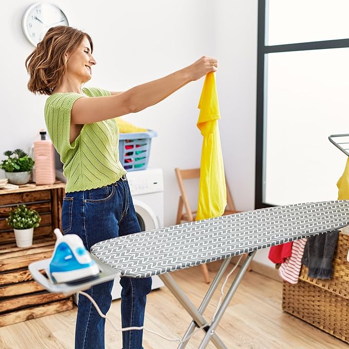 BNDX 15"x54" Ironing Board Cover for Renters – Grey Rye with Thick Padding, 2" Elastic Edge & Dual Buckles, Stain & Scorch Resistant, Easy Installation