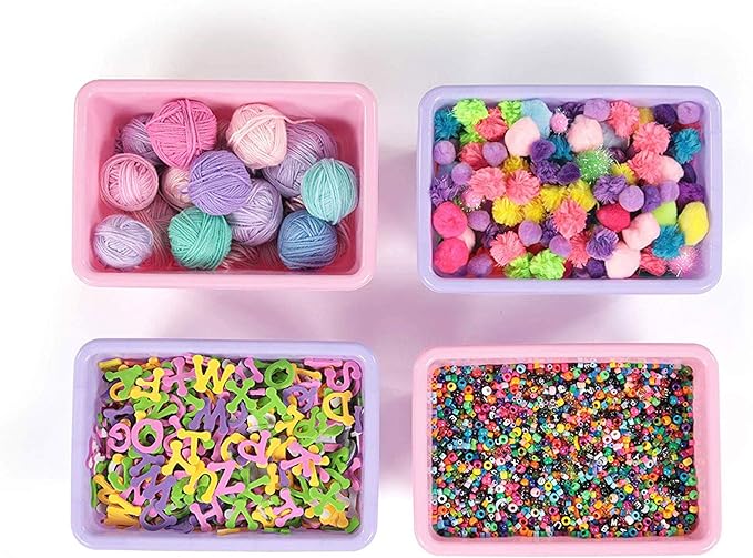 Humble Crew Toy Storage Bins for Kids, Set of 4, Pink/Purple, Small - Sturdy, Colorful Plastic Storage Bins for Classroom, Playroom, Nursery and More - Premium Toddlers Toy Organizer