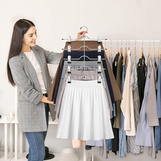 Pants Skirt Hangers with Clips, 2 Pack Pant Hangers Skirt Hangers Space Saving Closet Hanger Organizer Closet Organizers and Storage
