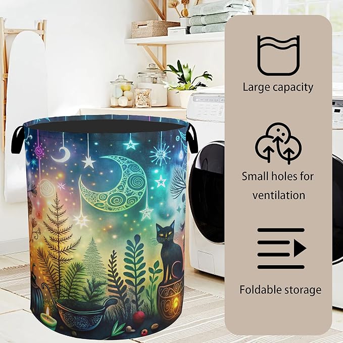 Gothic Black Cat Halloween Laundry Basket - Heavy Duty 60L Dirty Clothes Organizer, Water Resistant Foldable Hamper for Men Women