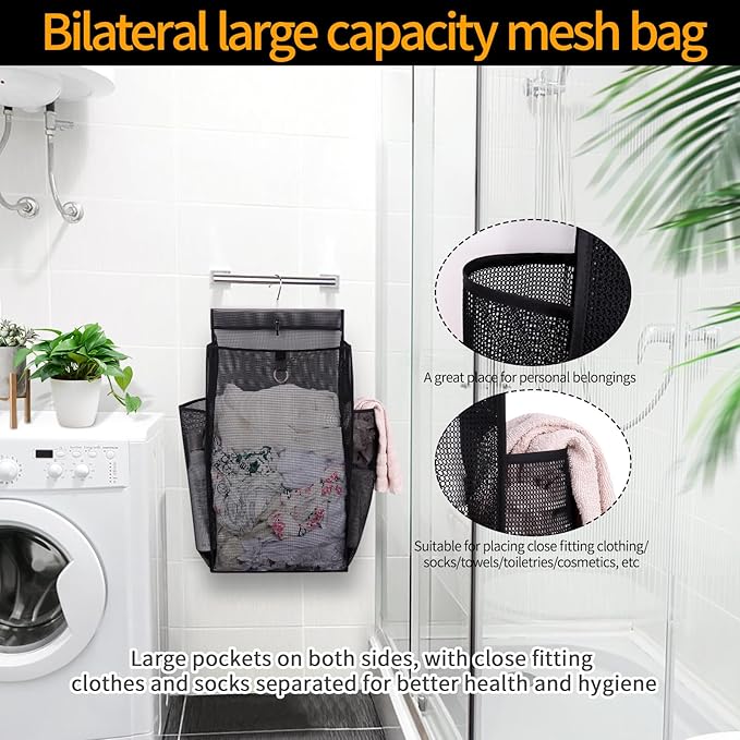 Hanging Collapsible Breathable Mesh Laundry Hamper,Fast Drying Portable Space Saving Storage Bag,Rv Laundry Hamper,Applied to College Dorm Rooms, Gym, Swimming and RV Travel (Black)