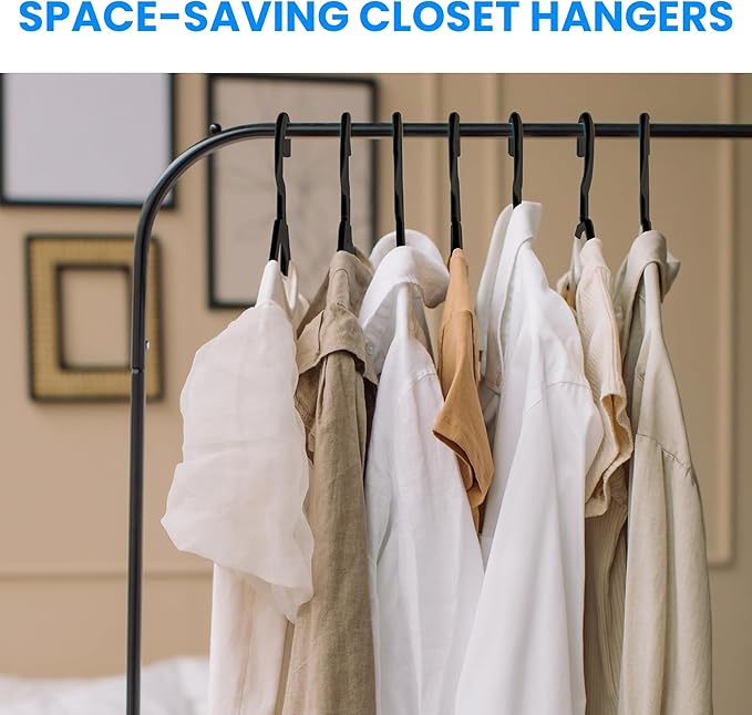 InfiniPower 100 Pack Plastic Hangers, Space Saving Slim Clothes Hangers with Non-Slip Shoulder Notches, for Coats, Sweater, Shirts, Pants, Black