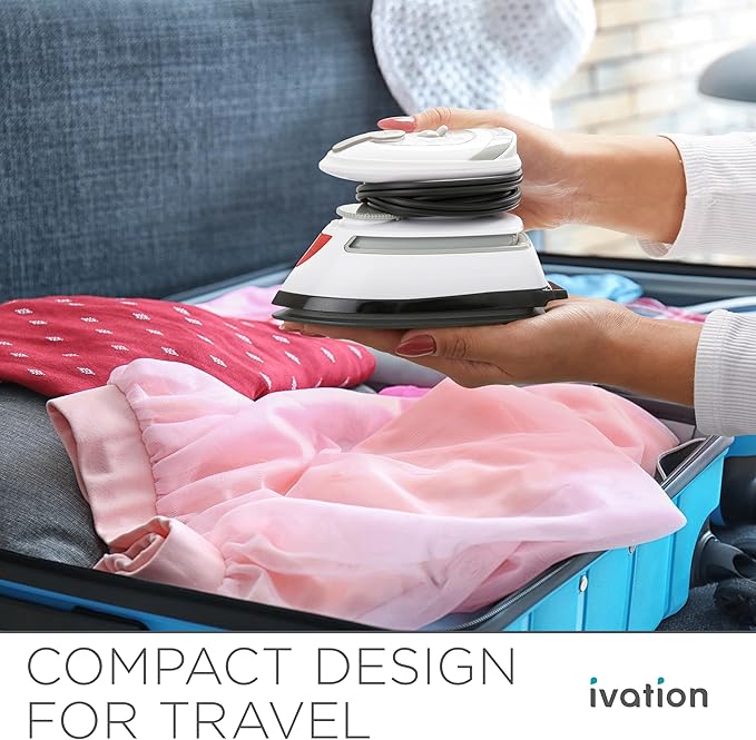 Ivation Travel Steam Iron | Mini Dual Voltage Dry Iron & Clothes Steamer with Nonstick Soleplate, Temperature Control & Indicator Light | Heats in Seconds, Small & Compact, ETL Certified, 1.3 Lbs.