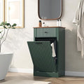 Fluted Tilt Out Laundry Hamper Cabinet, 10 Gallon Hidden Trash Can Cabinet, Wooden 2 in 1 Tilt Out Garbage Can for Kitchen, Bathroom (Green, Single)