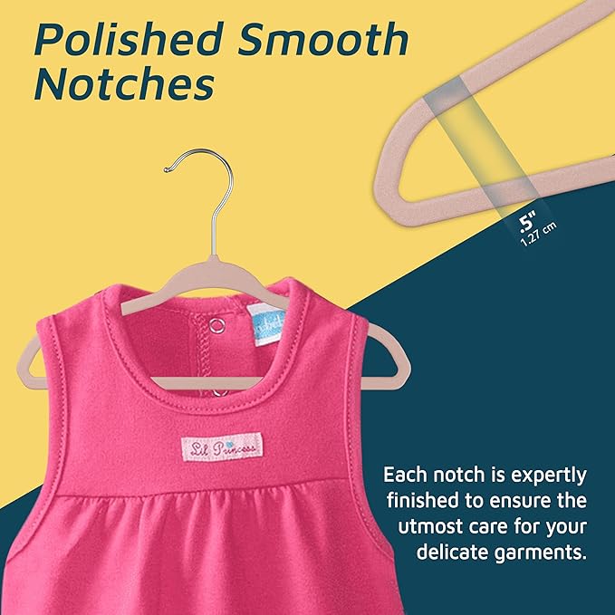 Pink Velvet Kids Hangers 30 Pack, 10.83" Non-Slip Baby & Toddler Hangers for Clothes, Space-Saving Slim ABS Plastic with 360° Swivel Hook & Notched Shoulders, Up to 10 lb Capacity
