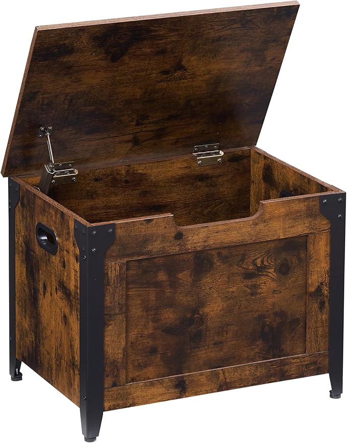 GAOMON Storage Chest, Wood Storage Bench with Seating and Safety Hinge, Entryway Bench with Storage, Farmhouse Storage Chest Trunk for Bedroom, Living Room, Retro Brown