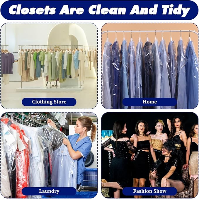 120 Pack Dry Cleaning Bag 60x90cm Plastic Clear Garment Bags for Hanging Clothes, Dry Cleaner Bags Clothing Covers Dust-Proof Clothing Protector Covers for Suits Coats Clothes Hanging and Storage