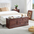 SOOWERY 48 Inch Cherry Wood End of Bed Storage Bench, Farmhouse Bed Bench with Drawers and Cabinet, Rustic Shoe Storage Bench for Entryway, Bedroom, Living Room