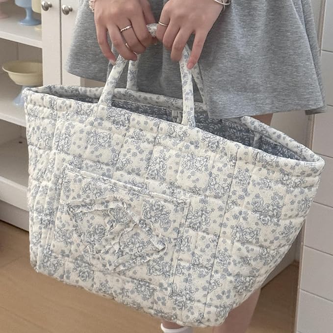Floral Fabric Storage Basket Car Interior Storage Basket Underwear Sundries Laundry Baskets Supplies Home Organizer Bag (Blue)