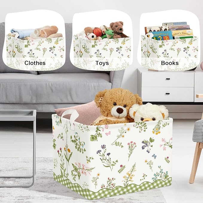 Colourful Flowers Laundry Hamper Large Storage Basket Floral Collapsible Adult Organizer Kids Clothes Toys Bins for Bedroom, Bathroom, Butterfly, 36L
