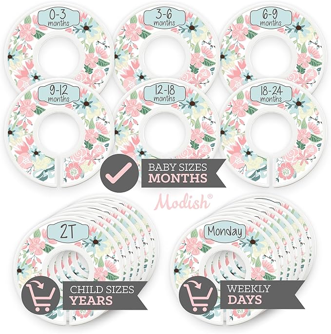Nursery Organization Closet, Baby Clothes Hanging Size Dividers: Months & Years Sets, Girl Boho Vintage Blue Floral Décor, Useful Nursery Organizer and Storage Baby Shower Registry Necessities
