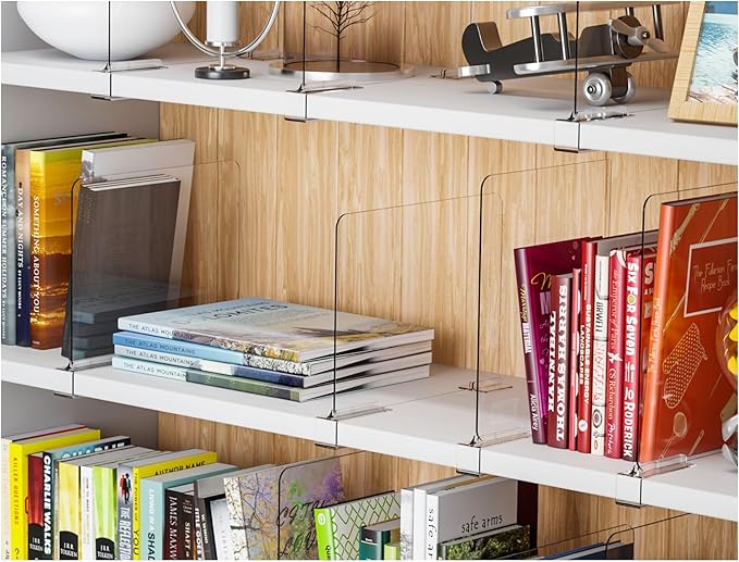 Yieach Adjustable Height Clear Shelf Dividers,10 Pack Acrylic Closet Shelf Dividers for Organization,11.1 Inch Tall Vertical Plastic Shelf Separators for Towel,Sweater,Towel Organizers and Bookshelf