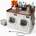 Upgraded 2-Tier Washer and Dryer Countertop with Power Outlet,54" W x 27.6" D Large Laundry Countertop for Fold Clothes, Laundry Topper with Non-Slip Pads & Metal Hooks and Storage Basket