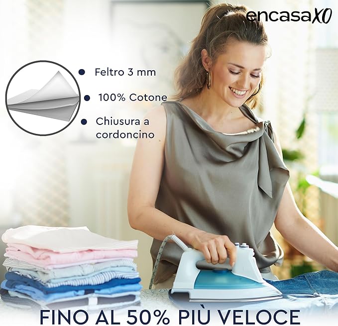 Encasa XO Ironing Board Cover and Pad 28"x12" - Thick 3mm Felt Padding, Drawstring Tightening & Lock, Easy Fit, Scorch & Stain Resistant, Fits Mini Ironing Board - White Tiles