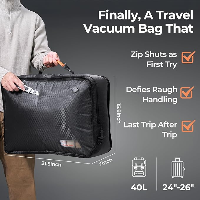 Apex Series Vacuum Bags for Travel Luggage, 180° Open, Reusable Compression Bags for travel Pack, Vacuum Seal Packing Cube for Cloth (2Large+Pump)