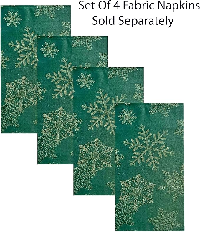 Newbridge Fancy Metallic Snowflake Christmas Fabric Tablecloth, 60 x 120 Inch Rectangle, Hunter Gold, No-Iron Soil Resistant Sparkling Snowflakes Woven Holiday Table Cover