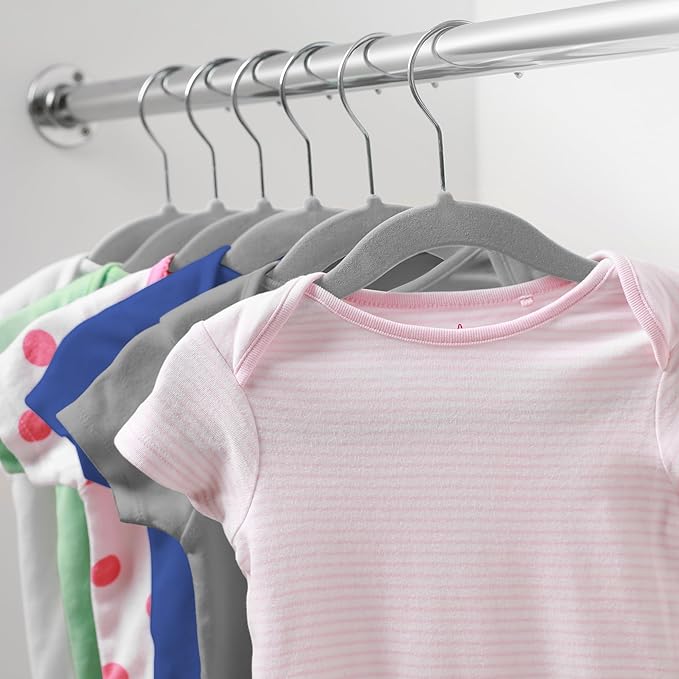 Casafield 50 Velvet Baby Hangers - 11" Size for Infant & Toddler Clothes - Gray