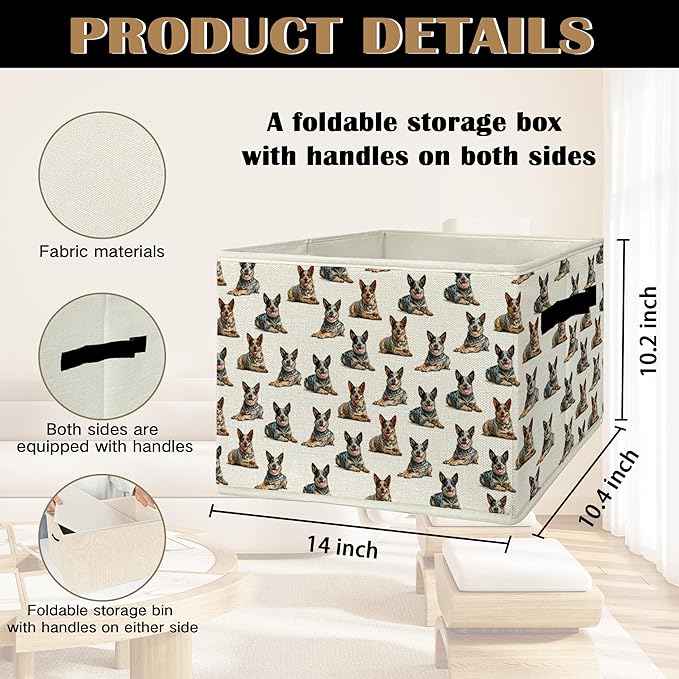Australian Cattle Dog Gifts Storage Bins & Boxes with Handles, Australian Cattle Dog Foldable Basket for Organizing, Pet Lover Gifts Collapsible Storage Basket for Bedroom Bathroom Clothes Toys