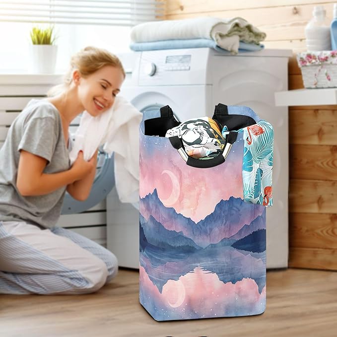 xigua Sky with Stars Large Laundry Hamper with Handle, Foldable Clothes Hamper Collapsible Storage Basket for Toys and Clothes Organization in Bedroom, Bathroom, and Laundry Room