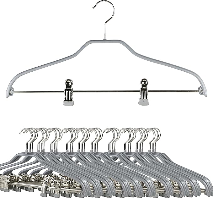 Mawa by Reston Lloyd Silhouette Series Non Slip Space Saving Hanger with Pant Clips, Style 40/FK,Set of 70, Silver