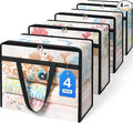 BlissTotes 4 Pack Clear Clothes Storage Bags, Moving Bags, Foldable Blanket Storage Under Bed Storage Containers with Sturdy Zipper and Handle for Clothing, Comforter, Bedding, Sheet (40L)
