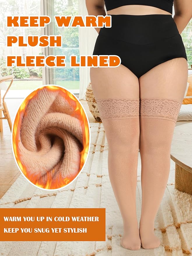 Plus Size Thigh High Socks for Women Fleece Lined Extra Long Over the Knee Stockings Leg Warmers Boot Socks