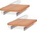 24 Pack Wooden Pants Hangers, Wood Skirt Trouser Hanger for Jeans, Slacks, Shorts with 2-Adjustable Clips Anti Rust Hook (Natural)-HL01NP24