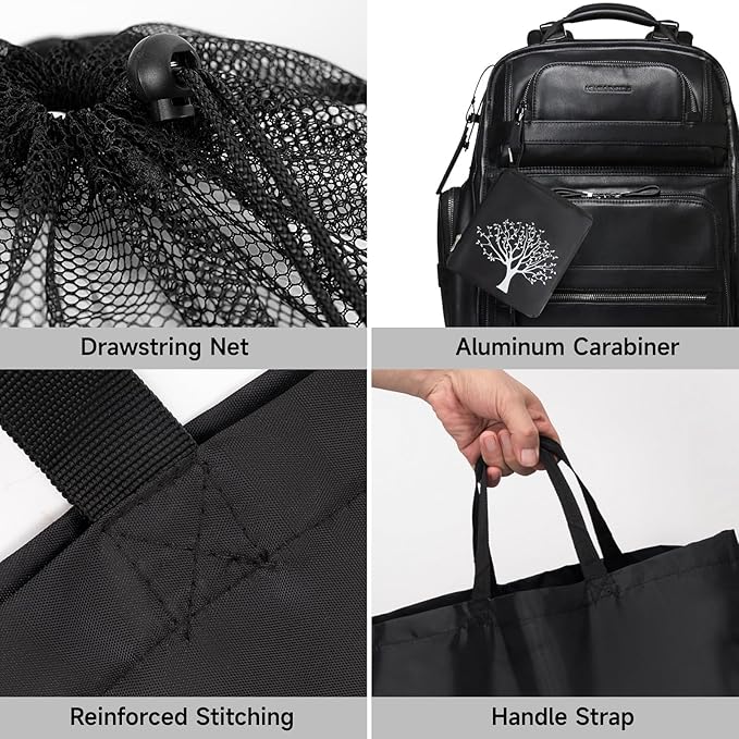 2 Packs Travel Laundry Bags, CLEADUS Foldable Dirty Clothes Bag 【Upgraded】 with Drawstring Mesh, Handles, and Carabiner, Portable, Suitable for Travel, Gym, Camping (Black+Gray)