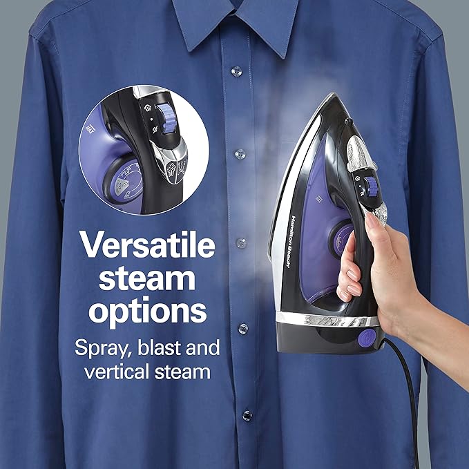Hamilton Beach Steam Iron for Clothes & Garment Steamer with Smooth Press Stainless Steel Soleplate,1200 Watts,8’ Retractable Cord,Black (14214),(Pack of 2)