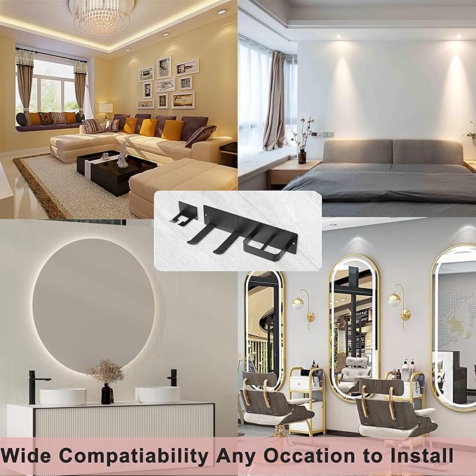 Hair Dryer Holder, Hairdryer Station Accessories Wall Mounted, Straightener Holder, Bathroom Hair Styling Care Tool Organizer, Multi-Functional Space Storage Bracket