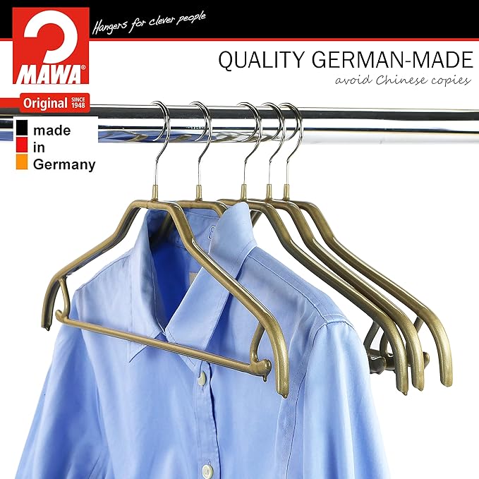 MAWA by Reston Lloyd Silhouette Series Non-Slip Space Saving Clothes Hanger with Bar & Hook for Pants and Skirts, Style 41/FRS, Set of 100, Gold