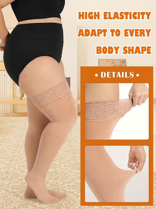 Plus Size Thigh High Socks for Women Fleece Lined Extra Long Over the Knee Stockings Leg Warmers Boot Socks