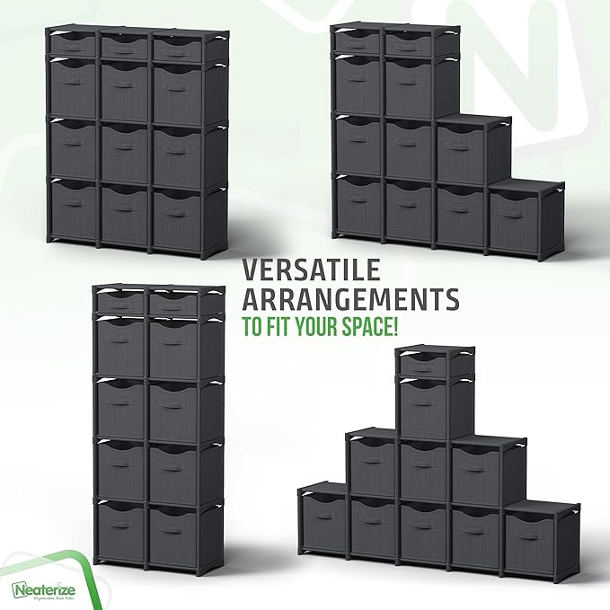 12 Cube Storage Organizer With Bins Included - Closet Storage With 12 Storage Bins - Easy To Assemble Storage Unit With Drawers - Closet Organization For Clothes, Bedroom, Nursery, & Toys (Dark Grey)