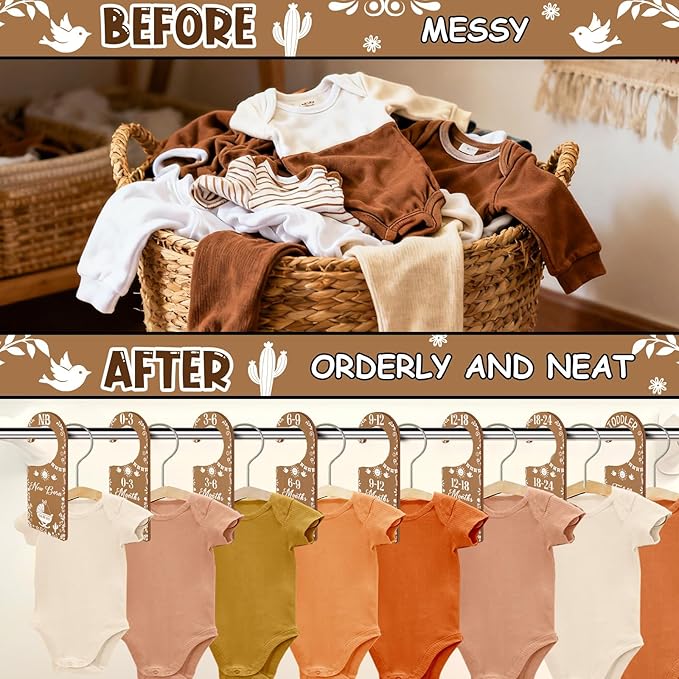 Baby Closet Dividers 8PCS, Mexican Talavera Wooden Double-Sided Clothes Size Hanger/Organizer from Newborn to Toddler for Nursery Decor Baby Shower Birthday Gender Reveal Party Gift
