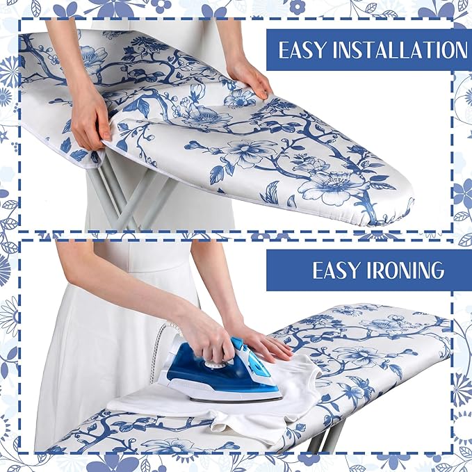 Tegeme Ironing Board Cover and Pad 15 x 54 Inch Cotton Thick Padded with Elastic Edge and Hook and Loop Laundry Room Decor Fits Standard Size(Chinoiserie)