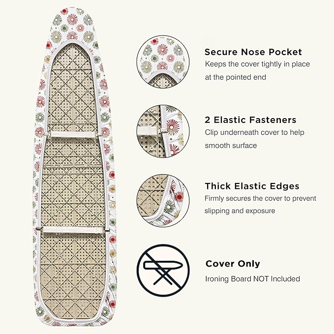 Ironing Board Cover and Pad 15"x54" Extra Thick Natural Cotton, Scorch and Stain Resistant Padding, Standard Size Iron Board Cover with Fasteners Heavy Duty Elastic Edge, Heatproof Sunflora