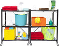 Origami 2 Pack 3 Tier Folding Shelves, Storage Shelving Rack Unit with Wheels, Pewter