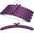 Women's Satin Padded Hangers - 15" Foam-Filled Wooden Clothes Hangers with No Shoulder Bumps, Bow Accent, for Sweaters, Blouses, Dresses - 5 Pack (Purple Polka Dot)