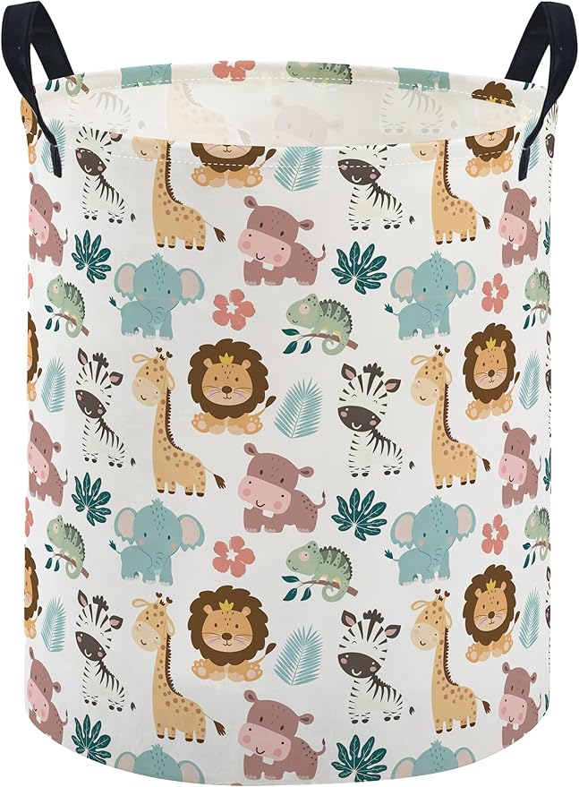 ESSME Kids Laundry Basket,Animal Hamper Collapsible Canvas Waterproof Storage Bin for Girls, Cute Hamper,Gift Baskets.(Animal)