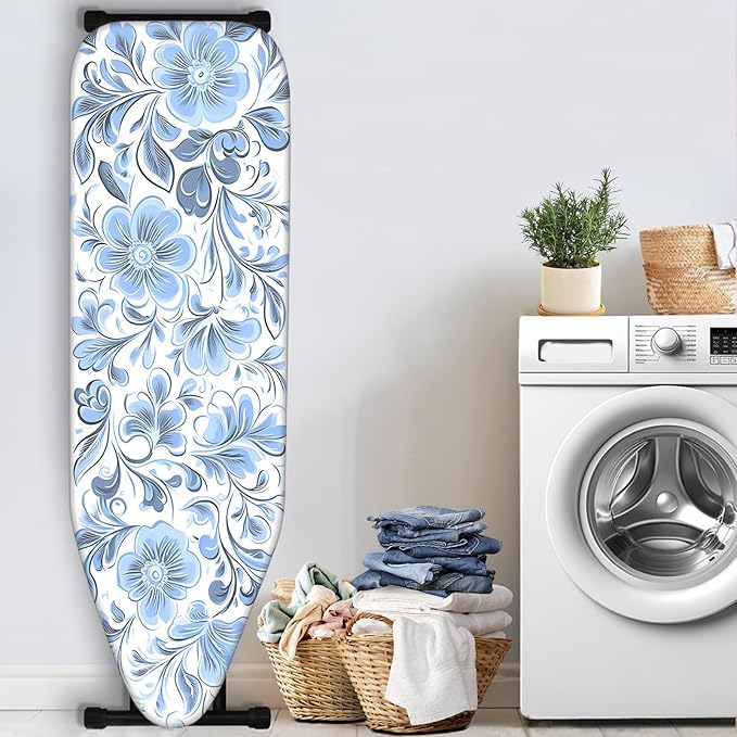 Nuxovilar Ironing Board Cover with Blue Floral Pattern, 15x54 Inches Polyester - Iron Covers for Ironing for Bedroom, Bathroom, Guest Room
