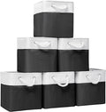 Cube Storage Bins, Collapsible Fabric Storage Cubes Bins, 11 Inch Cube Storage Bins with Handles, Foldable Storage Cubes (White/Black, 6Pack)