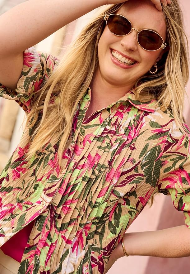 Woman Within Plus Size Pintucked Button Down Gauze Shirt
